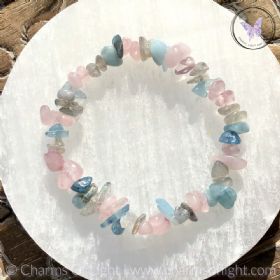 Rose Quartz, Labradorite & Aquamarine Crystal Chip Stretch Bracelet